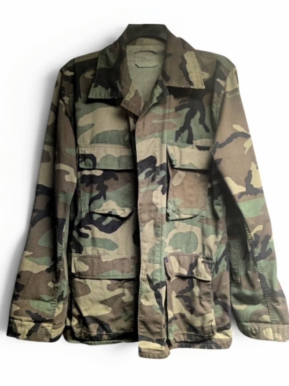 Vintage Men's Camouflage BDU Field Jacket - Olive Camo Size Small/Long